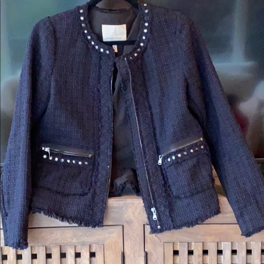 Rebecca Taylor jacket blazer tweed navy studs 4